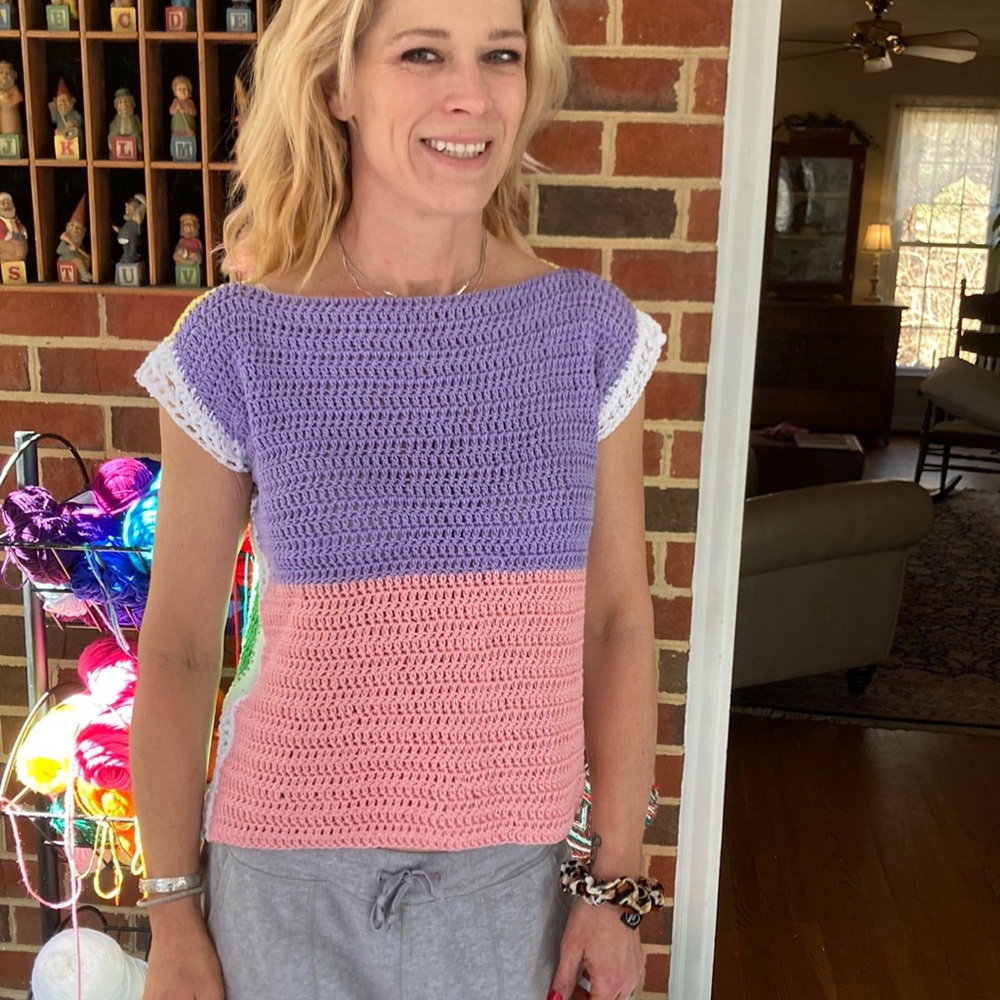 Yellow,  Green, Pink, Lavender Top